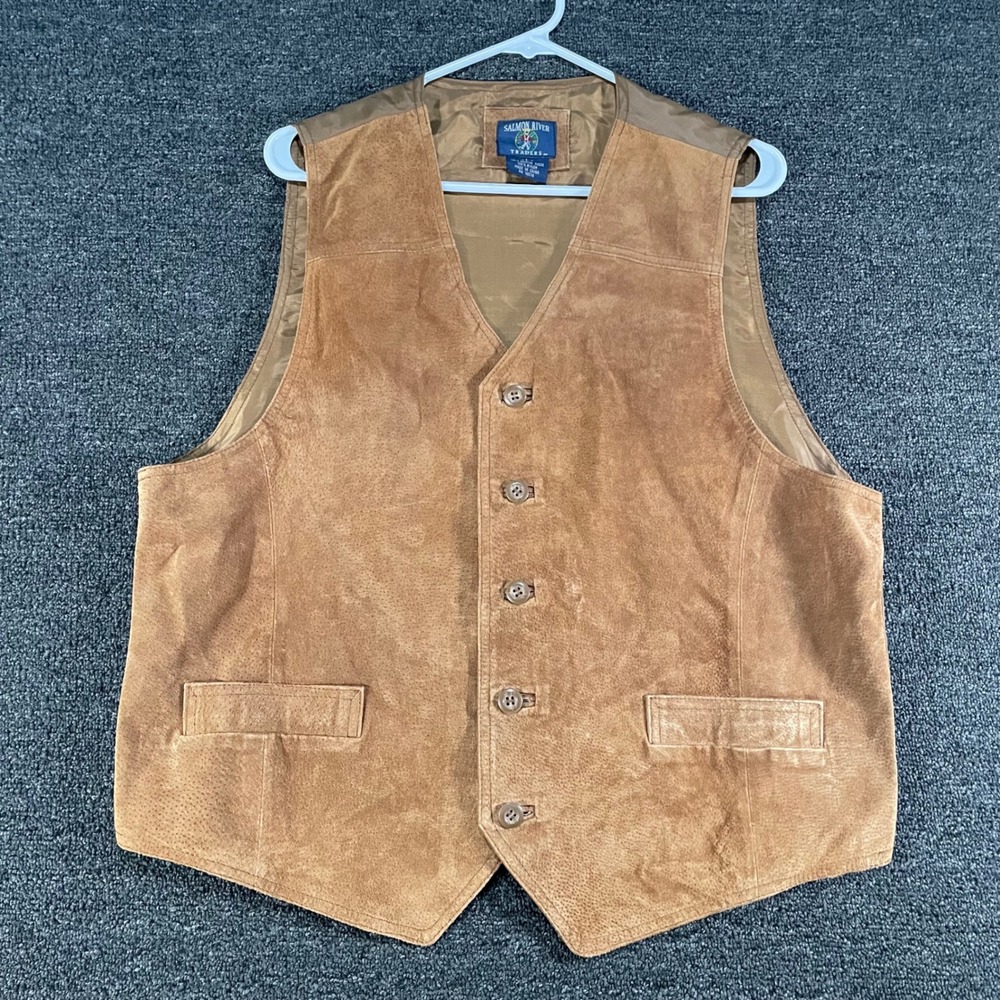 Salmon River Traders Suede Vest Mens Large Tan Good Western Adjustable Cinch